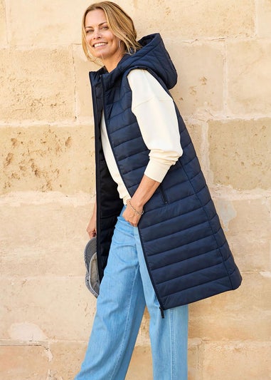 Cotton Traders Navy Longline Quilted Gilet