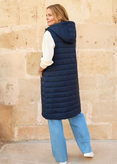 Cotton Traders Navy Longline Quilted Gilet