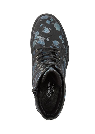 Cotton Traders Black Floral Boots