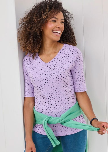 Cotton Traders Pastel Lavender Wrinkle Free Spot Print Top