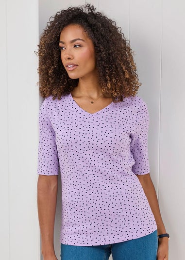 Cotton Traders Pastel Lavender Wrinkle Free Spot Print Top