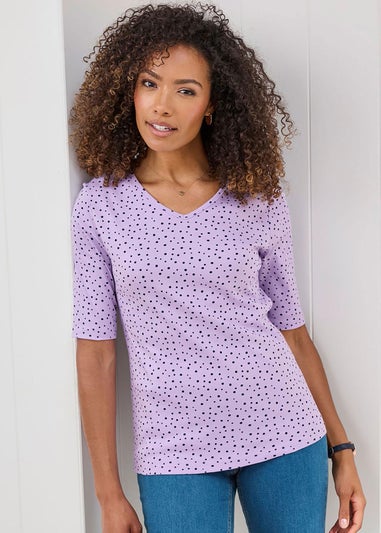 Cotton Traders Pastel Lavender Wrinkle Free Spot Print Top