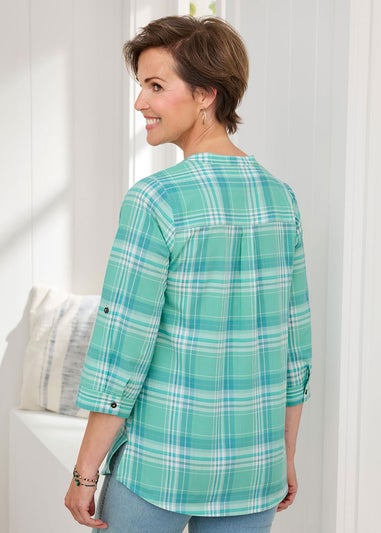 Cotton Traders Dusty Jade Cotton Check Blouse