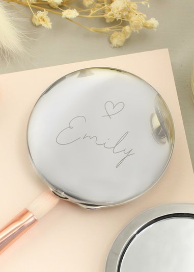 Personalised Memento Company Silver Heart Motif Round Compact Mirror