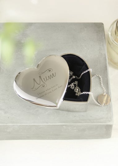 Personalised Memento Company Silver Mum Swirls & Hearts Trinket Box