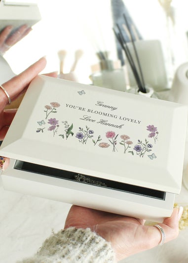 Personalised Memento Company Wildflower White Wooden Jewellery Box