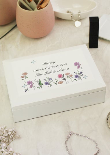 Personalised Memento Company Wildflower White Wooden Jewellery Box