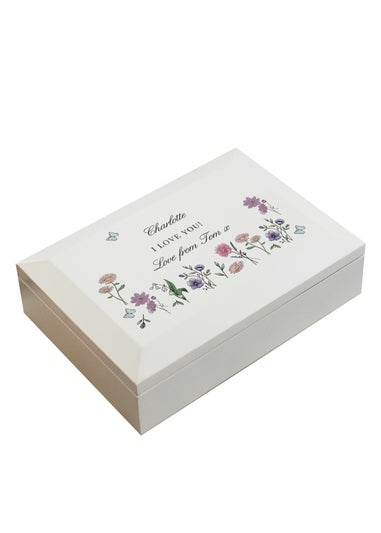 Personalised Memento Company Wildflower White Wooden Jewellery Box