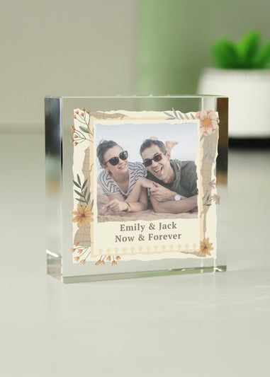 Personalised Memento Company Photo Upload Floral Clear Crystal Token