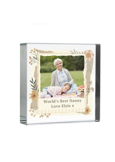 Personalised Memento Company Photo Upload Floral Clear Crystal Token