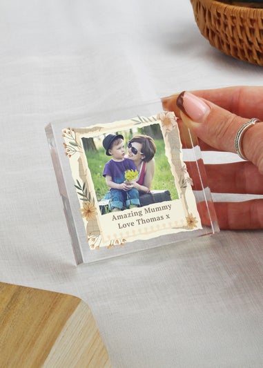 Personalised Memento Company Photo Upload Floral Clear Crystal Token