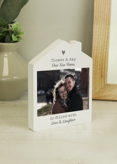 Personalised Memento Company Photo Upload White Wooden House Ornament