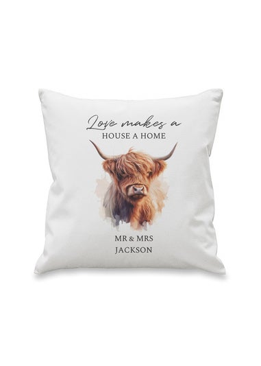 Personalised Memento Company Highland Cow White Cushion