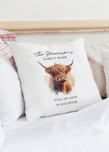 Personalised Memento Company Highland Cow White Cushion