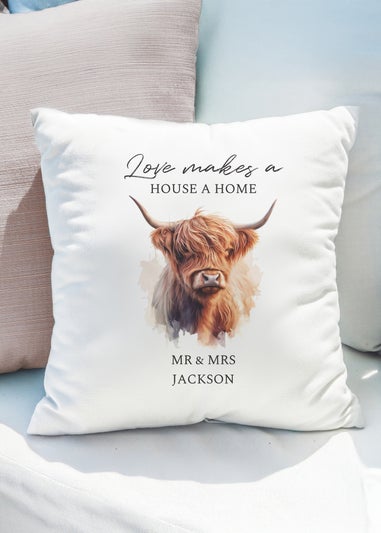 Personalised Memento Company Highland Cow White Cushion