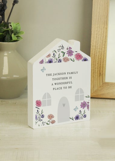 Personalised Memento Company Home Wildflower White Wooden House Ornament