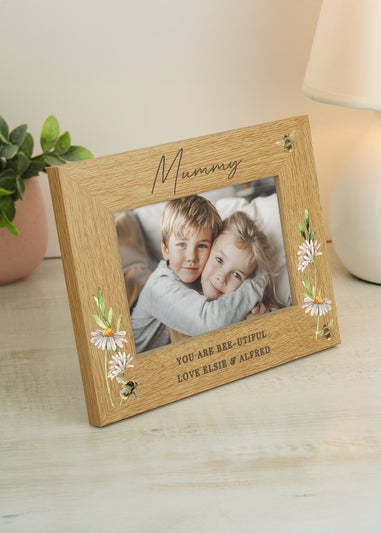 Personalised Memento Company Floral Bee 6x4 Brown Oak Finish Photo Frame