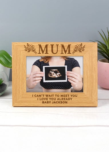 Personalised Memento Company Floral Mum 6x4 Brown Oak Finish Photo Frame