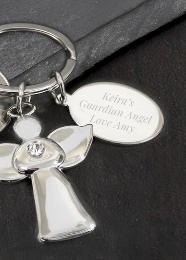 Personalised Memento Company Silver Plated Angel Keyring