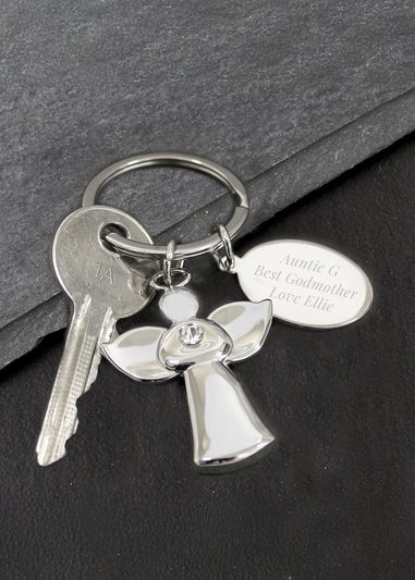 Personalised Memento Company Silver Plated Angel Keyring