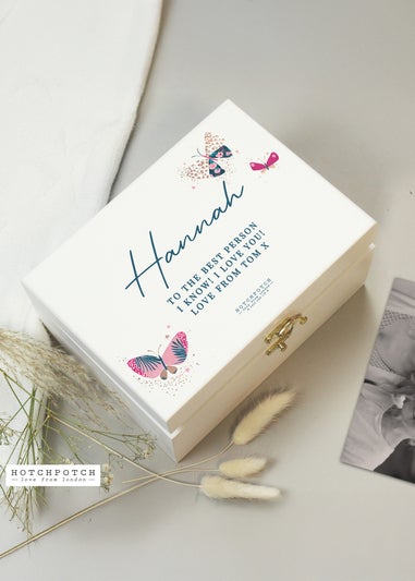 Personalised Memento Company Floral Wishes White Wooden Keepsake Box