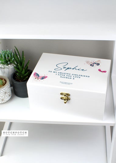 Personalised Memento Company Floral Wishes White Wooden Keepsake Box