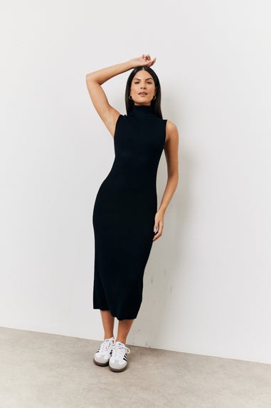 In The Style Black Fine Gauge Roll Neck Knit Co-Ord Midi Dress