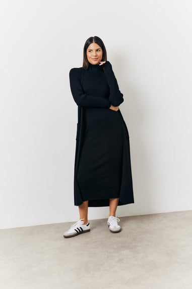 In The Style Black Fine Gauge Knit Co-Ord Longlined Cardigan