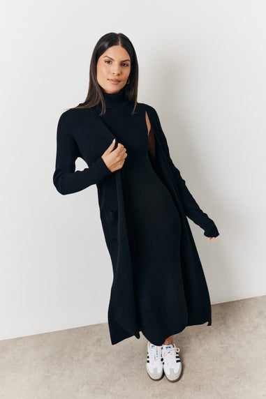 In The Style Black Fine Gauge Knit Co-Ord Longlined Cardigan