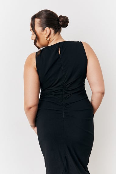 In The Style Black Bengaline Ruched Midi Dress