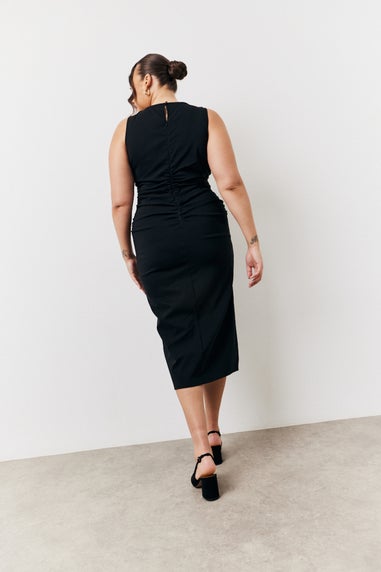 In The Style Black Bengaline Ruched Midi Dress