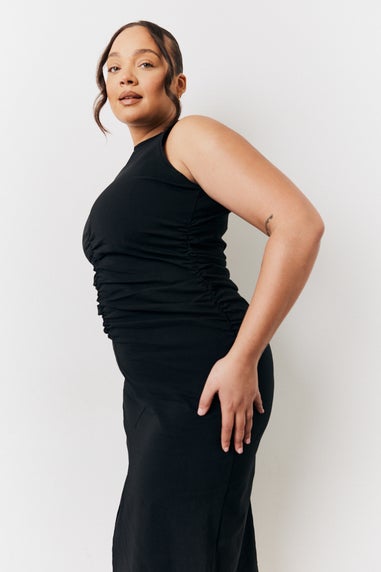 In The Style Black Bengaline Ruched Midi Dress