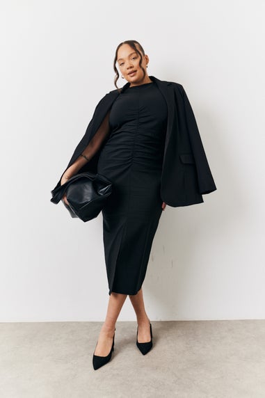 In The Style Black Bengaline Ruched Midi Dress