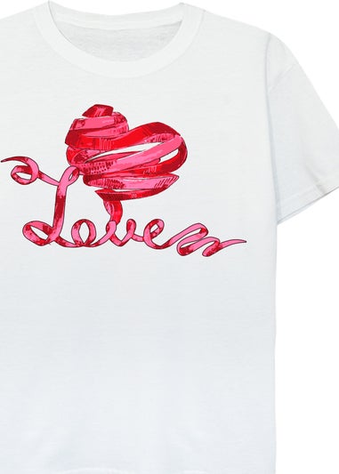 Brands In Valentine's Day Love Ribbon Heart Kids White T-Shirt (3-13 Years)