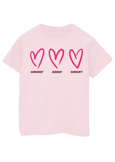 Brands In Valentine's Day Amour Amor Amore Kids Pink T-Shirt (3-13 Years)