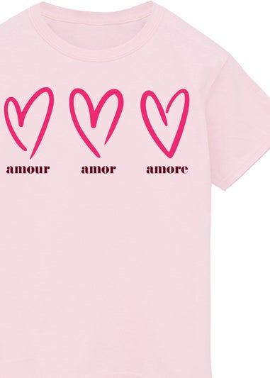 Brands In Valentine's Day Amour Amor Amore Kids Pink T-Shirt (3-13 Years)