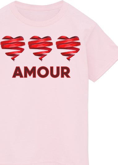 Brands In Valentine's Day Triple Ribbon Hearts Amour Kids Pink T-Shirt (3-13 Years)