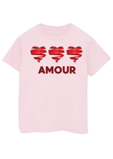 Brands In Valentine's Day Triple Ribbon Hearts Amour Kids Pink T-Shirt (3-13 Years)