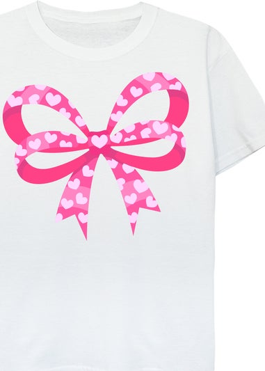 Brands In Valentine's Day Heart Bow Kids White T-Shirt (3-13 Years)