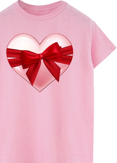 Brands In Valentine's Day Ribbon Wrapped Heart Adult Pink Boyfriend Fit T-Shirt