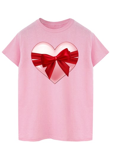 Brands In Valentine's Day Ribbon Wrapped Heart Adult Pink Boyfriend Fit T-Shirt