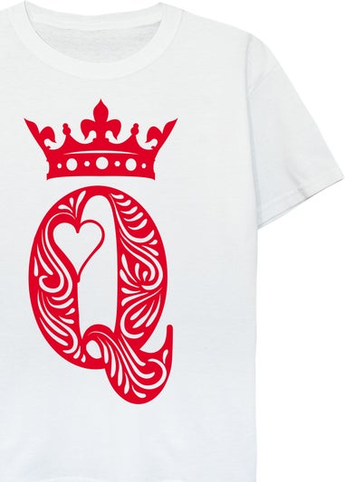 Brands In Valentine's Day Queen Of Hearts Kids White T-Shirt (3-13 Years)