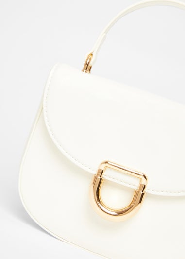 Quiz White Faux Leather Top Handle Bag