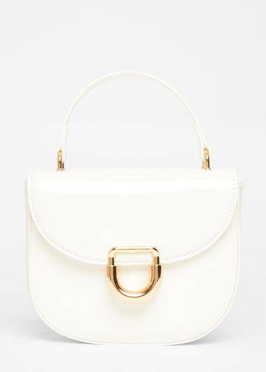 Quiz White Faux Leather Top Handle Bag