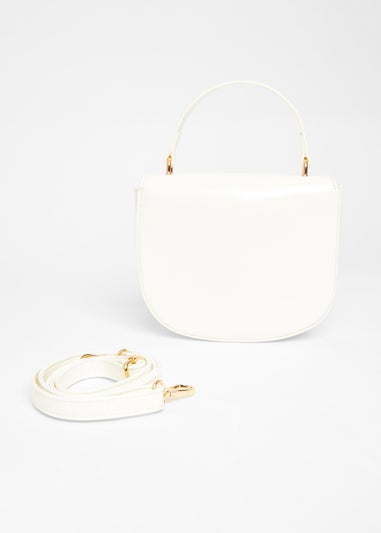 Quiz White Faux Leather Top Handle Bag