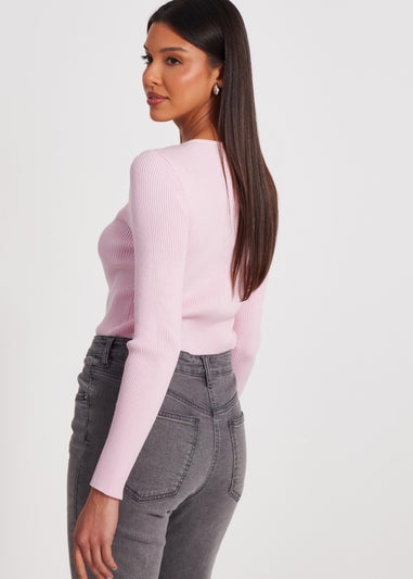 Quiz Pink Knitted Bow Detail Top