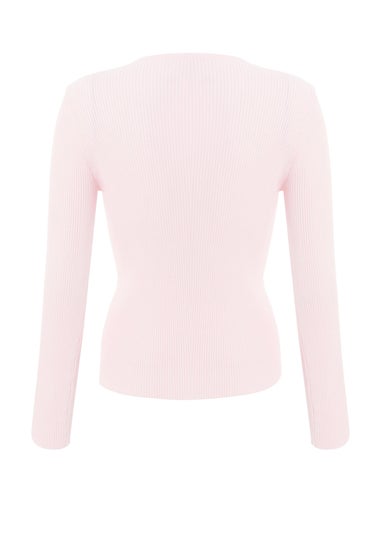 Quiz Pink Knitted Bow Detail Top