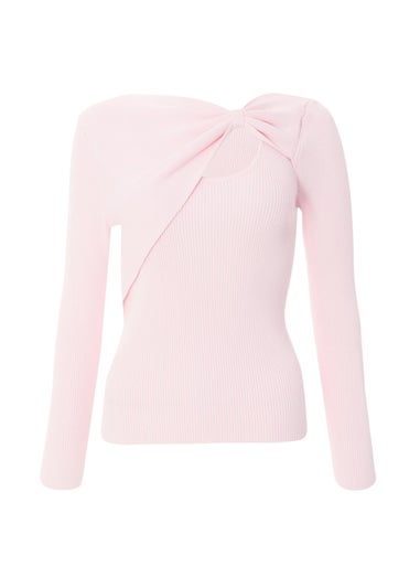 Quiz Pink Knitted Bow Detail Top