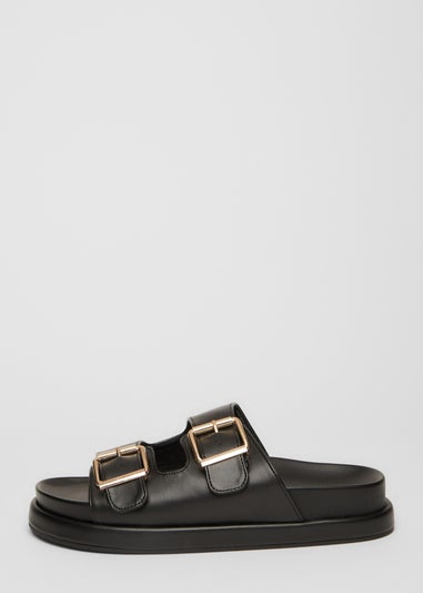 Quiz Black Faux Leather Flat Sandals