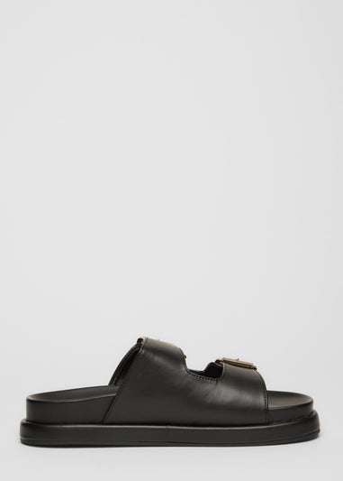 Quiz Black Faux Leather Flat Sandals
